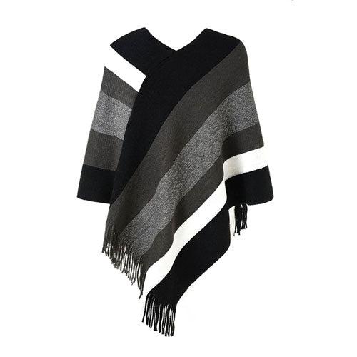 Poncho Rayures Chaud Femme – Image 5