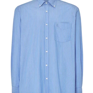 Camisa Hombre Manga Larga Popelín Rayas con Bolsillo Easy Iron Extrasuave - Azul 0307_33