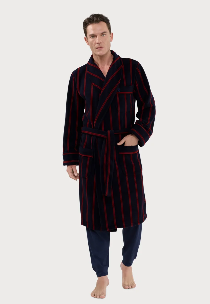 Bata Hombre Invierno Premium Forro Polar Estampado - Azul 0610_39 – Image 3