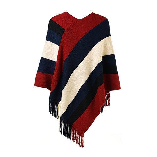Poncho Rayures Chaud Femme – Image 2