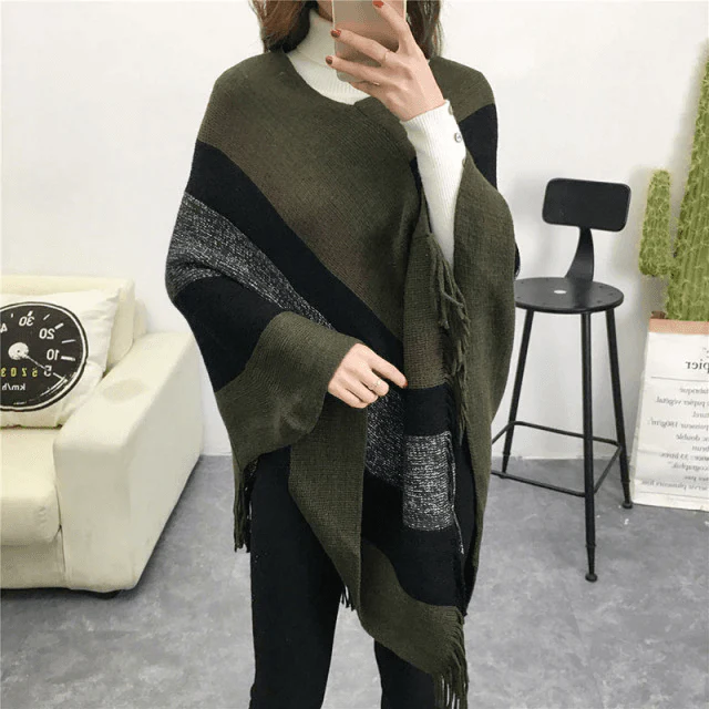 Poncho Rayures Chaud Femme – Image 8