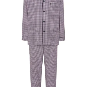 Pijama Hombre Largo Solapa Algodón Popelín Cuadros - Rojo 1541_90