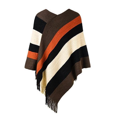 Poncho Rayures Chaud Femme – Image 6
