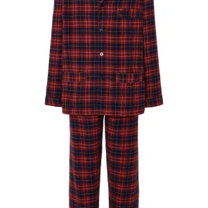 Pijama Hombre Largo Premium Solapa Algodón Franela Cuadros - Rojo 2820_94