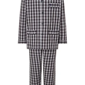 Pijama Hombre Largo Solapa Algodón Popelín Cuadros - Rojo 2990_90