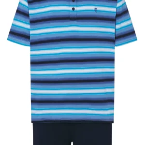 Pijama Hombre Verano Corto Tapeta Algodón Punto Rayas - Azul 3036_33