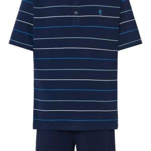 Pijama Hombre Verano Corto Tapeta Algodón Punto Rayas - Azul 3040_39
