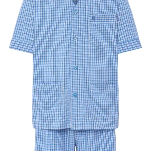 Pijama Hombre Verano Corto Judo Popelín Cuadros - Azul 4550_33