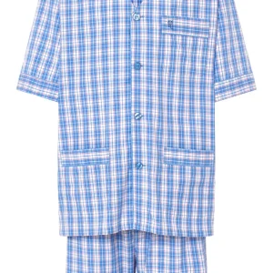 Pijama Hombre Verano Corto Judo Popelín Cuadros - Azul 4551_30