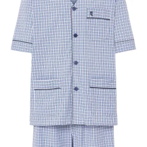 Pijama Hombre Verano Corto Judo Popelín Cuadros - Blanco 4552_01