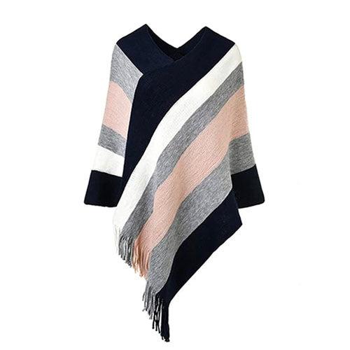 Poncho Rayures Chaud Femme – Image 3