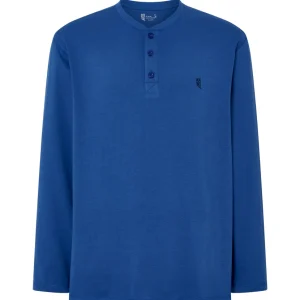 Camiseta Pijama Hombre Manga Larga Tapeta Algodón Lisa - Azul 7527_33