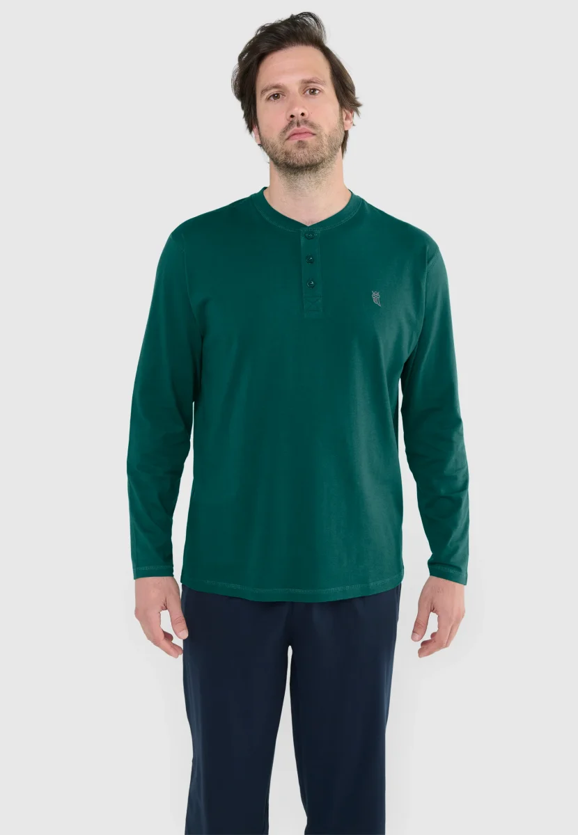 Camiseta Pijama Hombre Manga Larga Tapeta Algodón Lisa - Verde 7529_46 – Image 3