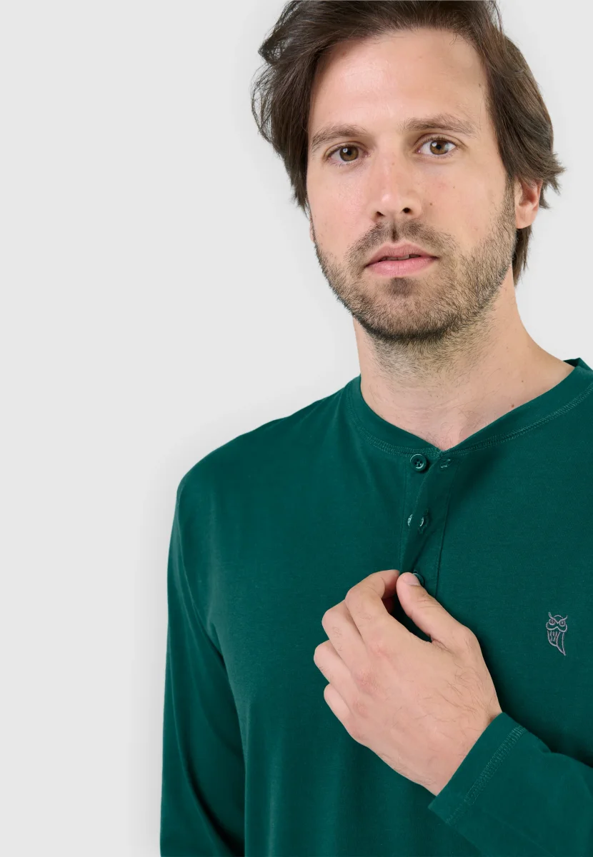 Camiseta Pijama Hombre Manga Larga Tapeta Algodón Lisa - Verde 7529_46 – Image 5