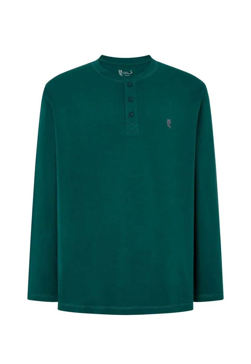 Camiseta Pijama Hombre Manga Larga Tapeta Algodón Lisa - Verde 7529_46