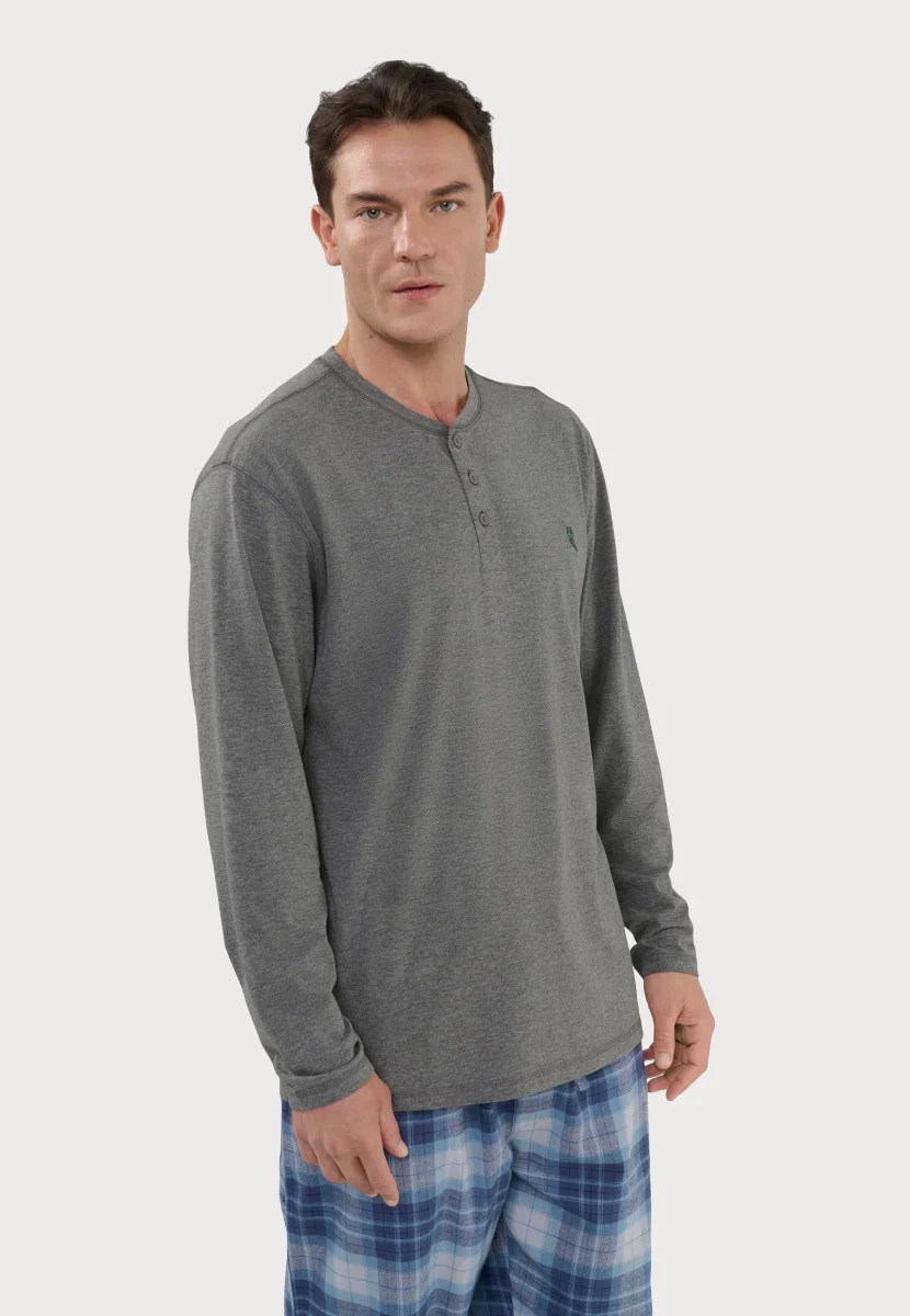 Camiseta Pijama Hombre Manga Larga Tapeta Algodón Lisa - Gris 7533_22 – Image 3