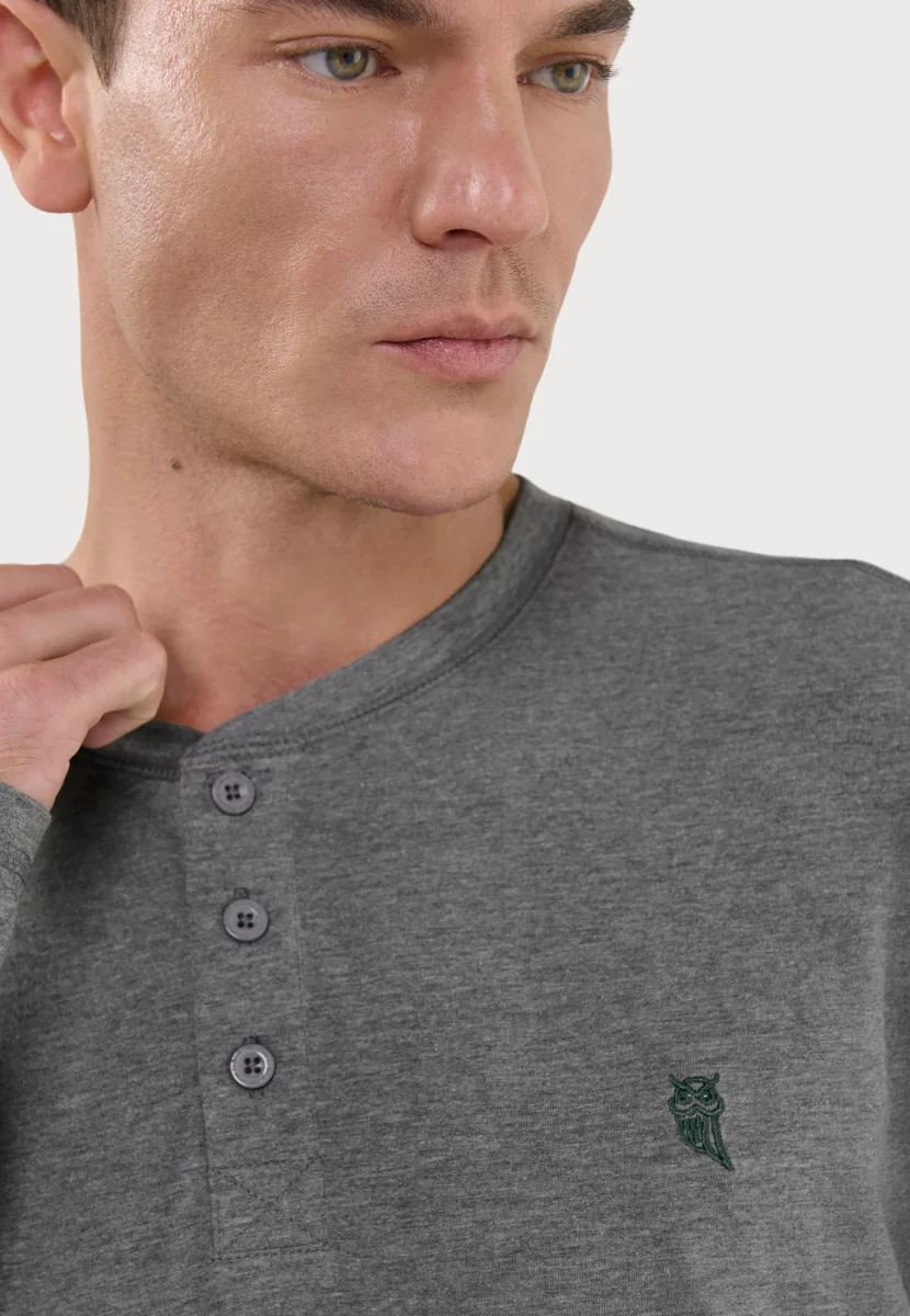 Camiseta Pijama Hombre Manga Larga Tapeta Algodón Lisa - Gris 7533_22 – Image 5