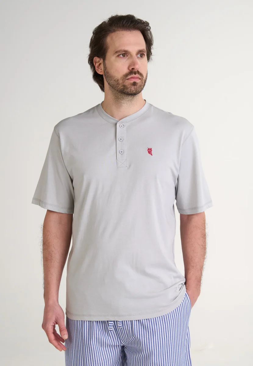 Camiseta Pijama Hombre Manga Corta Tapeta Algodón Lisa - Gris 7633_20 – Image 3