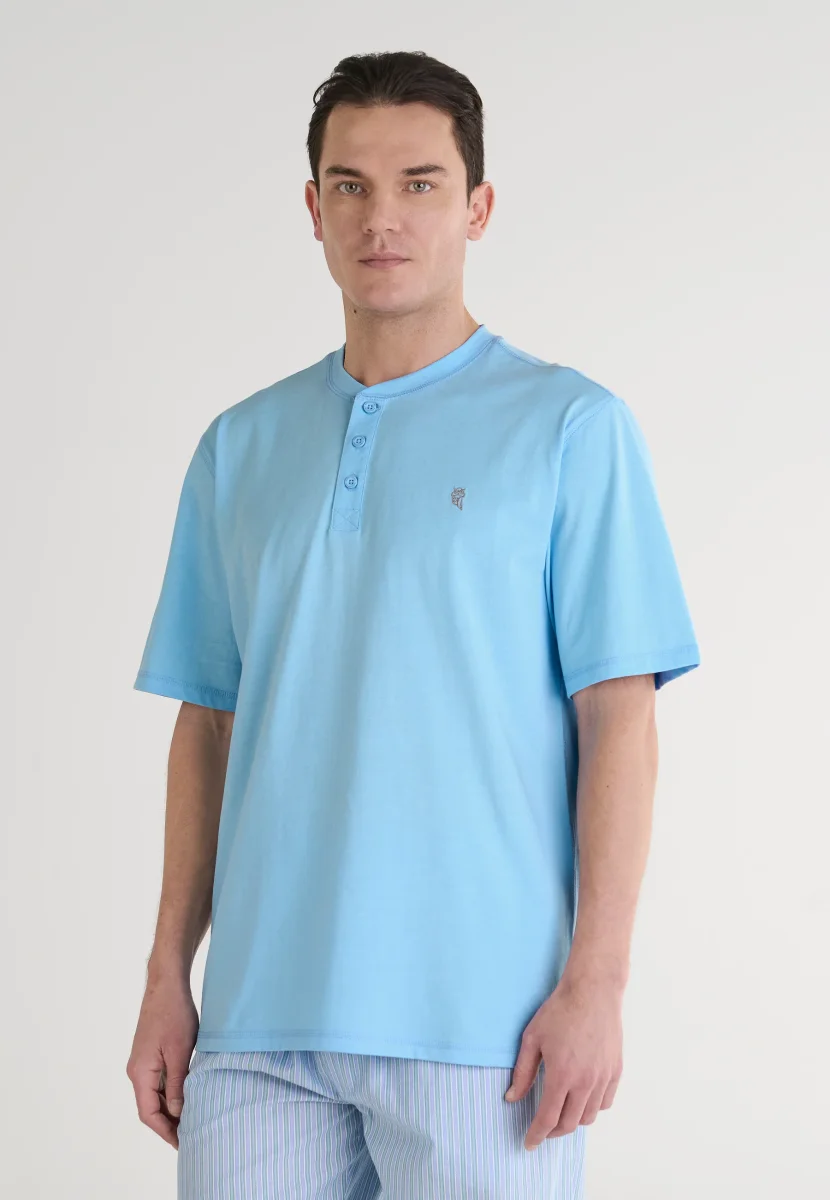 Camiseta Pijama Hombre Manga Corta Tapeta Algodón Lisa - Celeste 7637_30 – Image 3