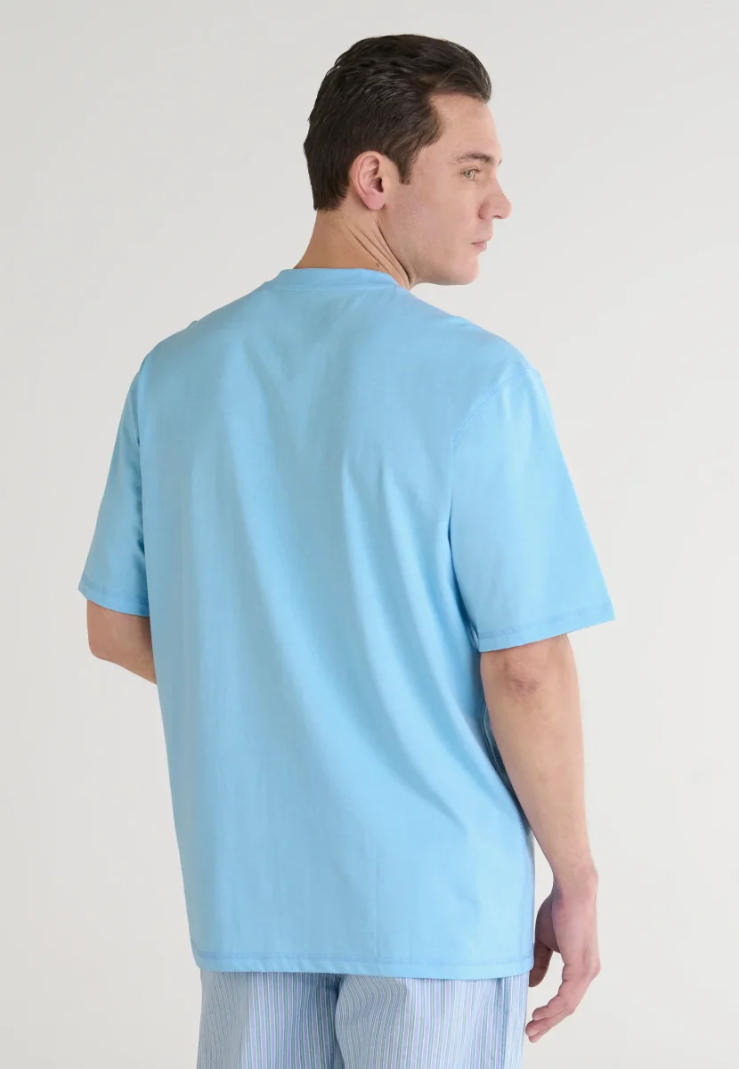 Camiseta Pijama Hombre Manga Corta Tapeta Algodón Lisa - Celeste 7637_30 – Image 4
