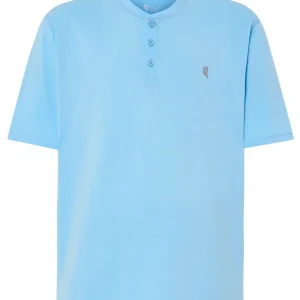 Camiseta Pijama Hombre Manga Corta Tapeta Algodón Lisa - Celeste 7637_30