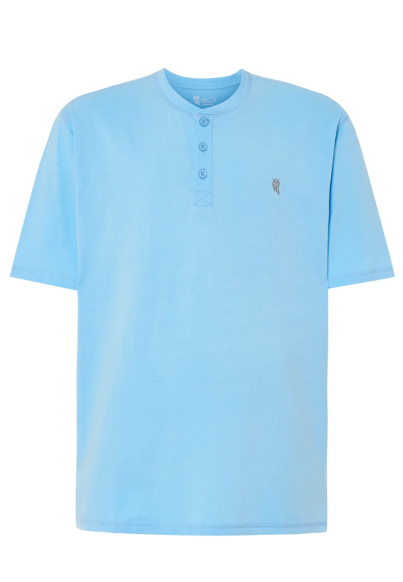 Camiseta Pijama Hombre Manga Corta Tapeta Algodón Lisa - Celeste 7637_30