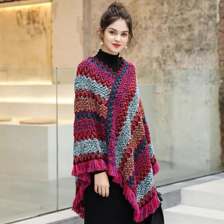 Châle Crochet Coton Motifs Géométriques Multicolore