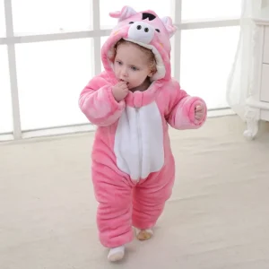 Combinaison Pyjama Cochon Rose en Polaire Bébé