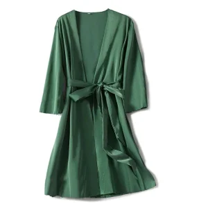 Déshabillé Satin Vert Forêt Femme – Style Kimono