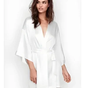 Peignoir Satin Blanc Élégant Femme Été Détente