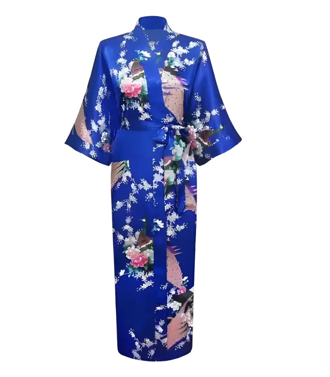 Peignoir Satin Kimono Paon Bleu Royal Femme Grande Taille – Image 2