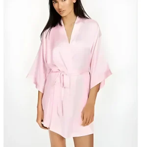 Peignoir Court Rose Satin Femme - Style Kimono Léger