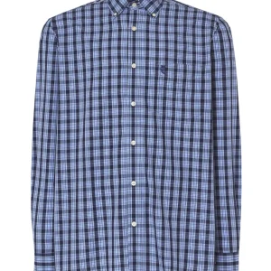 Camisa Hombre Manga Larga Popelín Cuadros con Bolsillo Easy Iron Extrasuave - Azul 0310_39