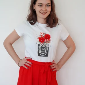 -40% T-shirt blanc motifs rouges - S/M