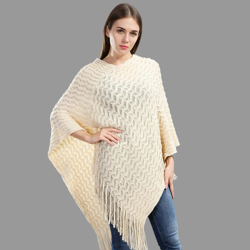 Poncho Paillettes Tricot Asymétrique Longues Franges – Image 5