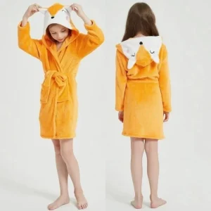 Peignoir Enfant Renard Orange avec Capuche et Queue