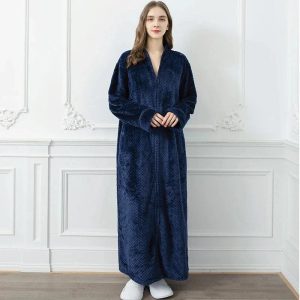 Peignoir Long Femme Fermeture Éclair Bleu Marine