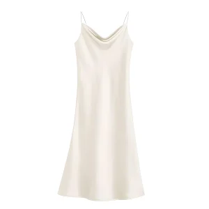 Déshabillé Satiné Beige Femme Longue Cache-Cœur