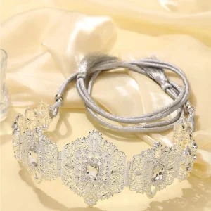 Ceinture Argentée Orientale Cristaux Ajustable Femme