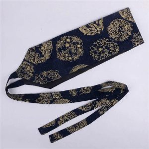 Bandeau Bleu Marine Motif Floral Doré Style Japonais