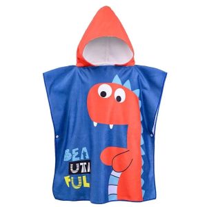 Cape de Bain Dinosaure à Capuche Enfant Bleu