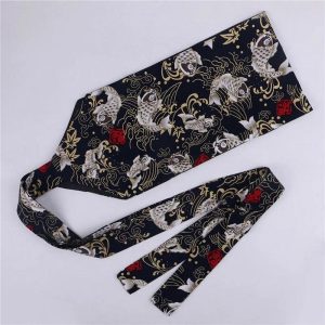 Ceinture Obi Japonaise Noire Motif Carpes Koï
