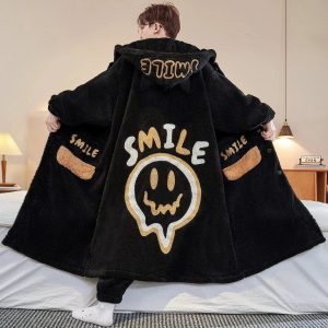 Peignoir Noir Polaire à Capuche Smile Enfant Adulte