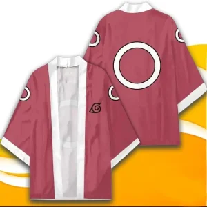 Kimono Naruto Court Rose Brique - Style Konoha Unisexe