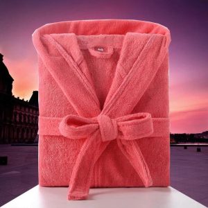 Peignoir Rouge Corail Homme Capuche Coton Long