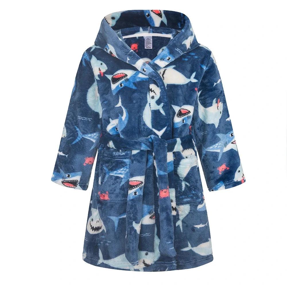 Peignoir Enfant Bleu Motif Requin avec Capuche – Image 2