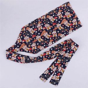 Ceinture Obi Japonaise Bleu Marine Motif Chat Maneki-Neko