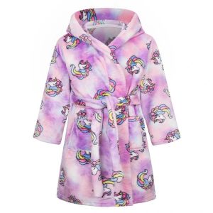 Peignoir Licorne Enfant Rose et Violet Tie-Dye à Capuche