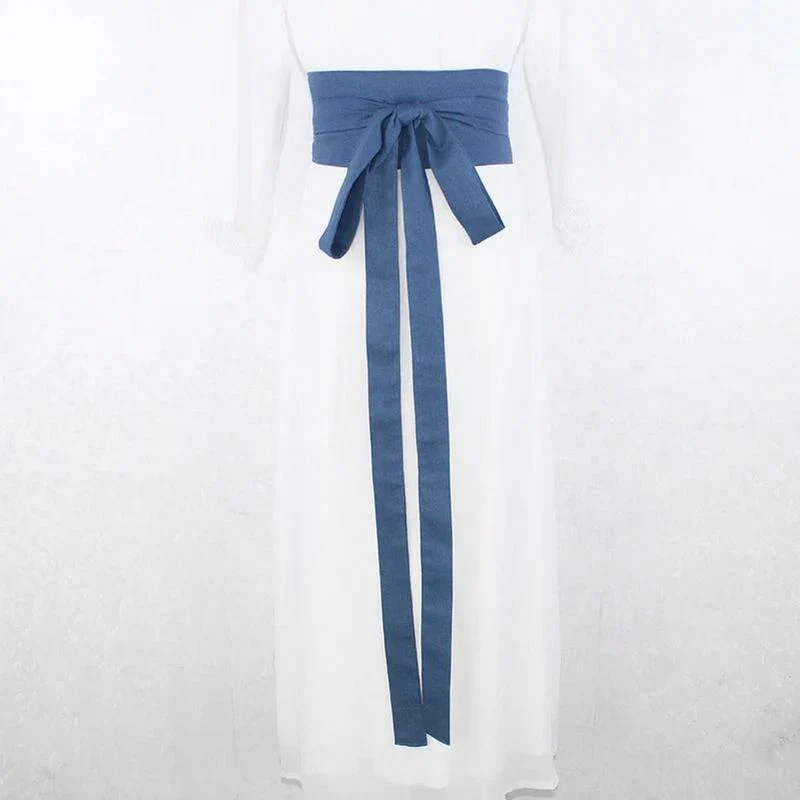 Ceinture Obi Large en Lin Bleu pour Kimono et Yukata