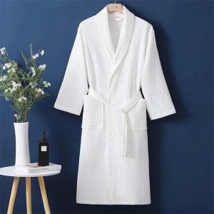 Peignoir Blanc Femme en Coton Gaufré - Confort & Élégance